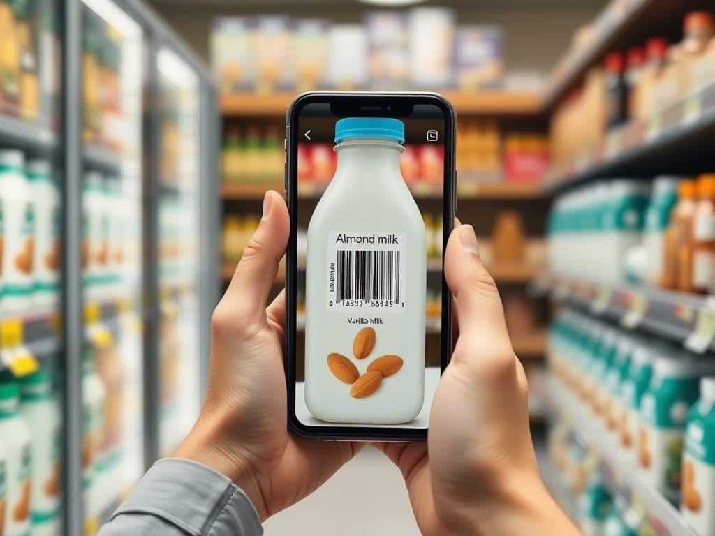 Hand framing a barcode on a bottle